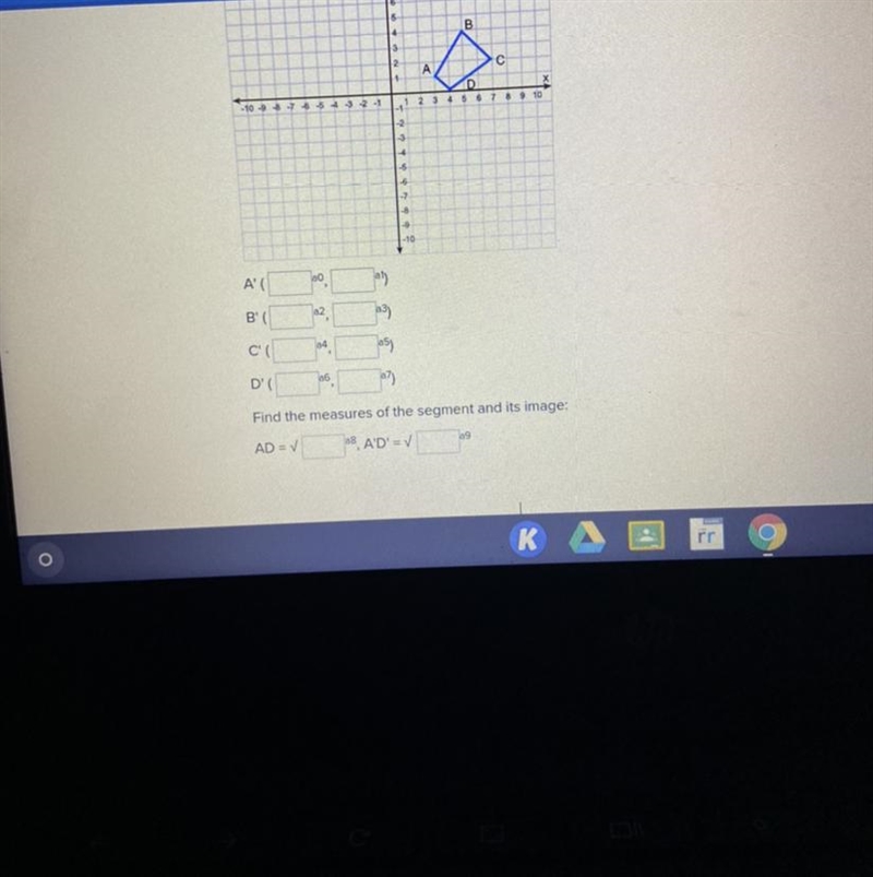 With the coordinates of the figure below after a rotation of 180° about the origin-example-1