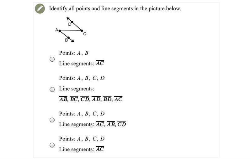 Identify all points and line segments in the picture below.-example-1