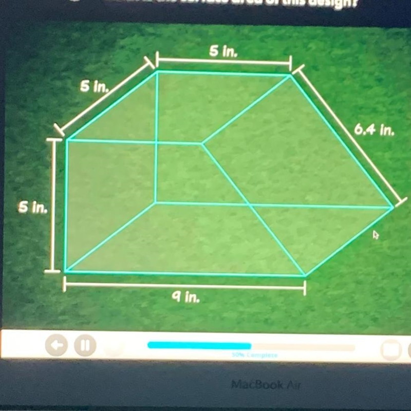 What is the surface area of this design? A.150in2 B.197in2 C.210in2 D.127in2-example-1