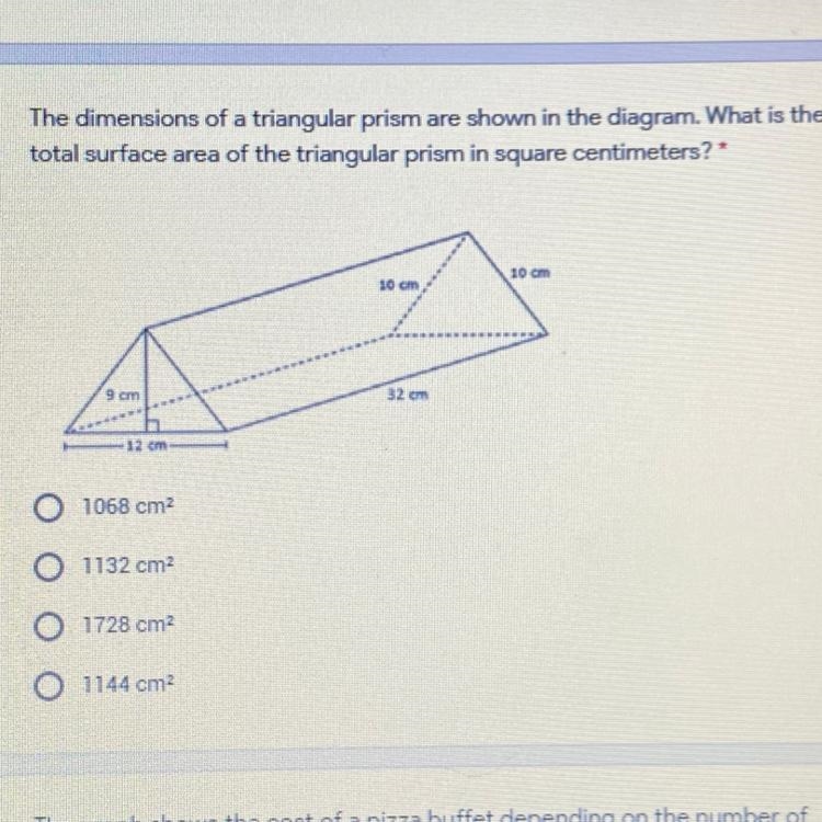 The dimensions of a triangular prism are shown in the diagram. What is the total surface-example-1