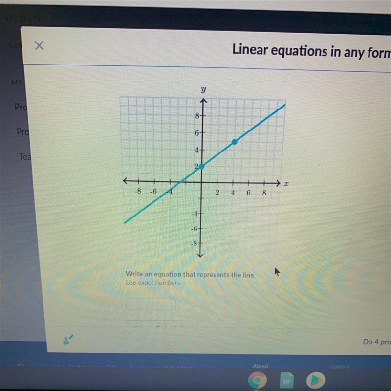 Write an equation that represent the line. Use exact numbers.-example-1