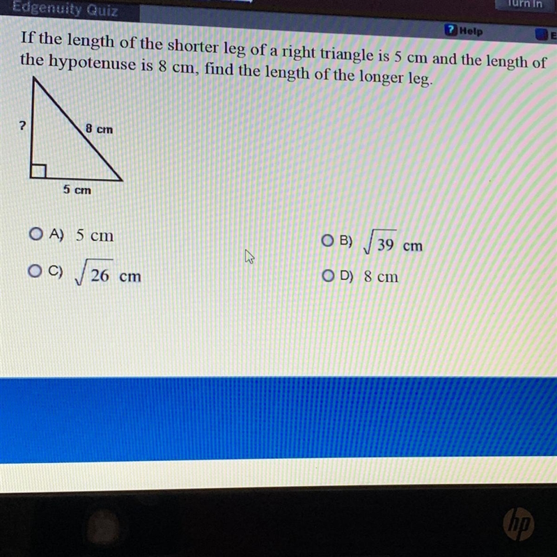 Please help! If the length of the shorter leg of a right triangle is 5 cm and the-example-1