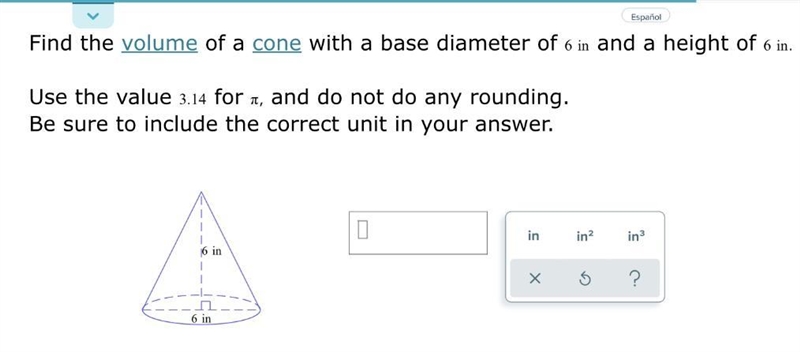 Help with finding the volume of the cone pictured-example-1