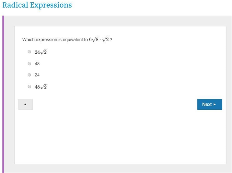 Which expression us equivalent to 6√8⋅√2 ?-example-1