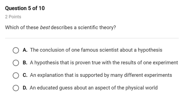 Which of these best describes a scientific theory-example-1