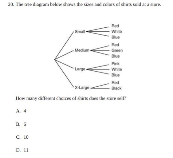 The tree diagram below shows the sizes and colors of shirts sold at a store. How many-example-1