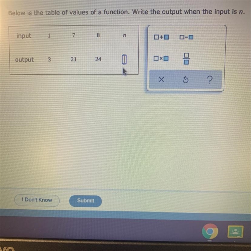 Write the output when the input is n input 1 7 8 n output 3 21 24 _-example-1