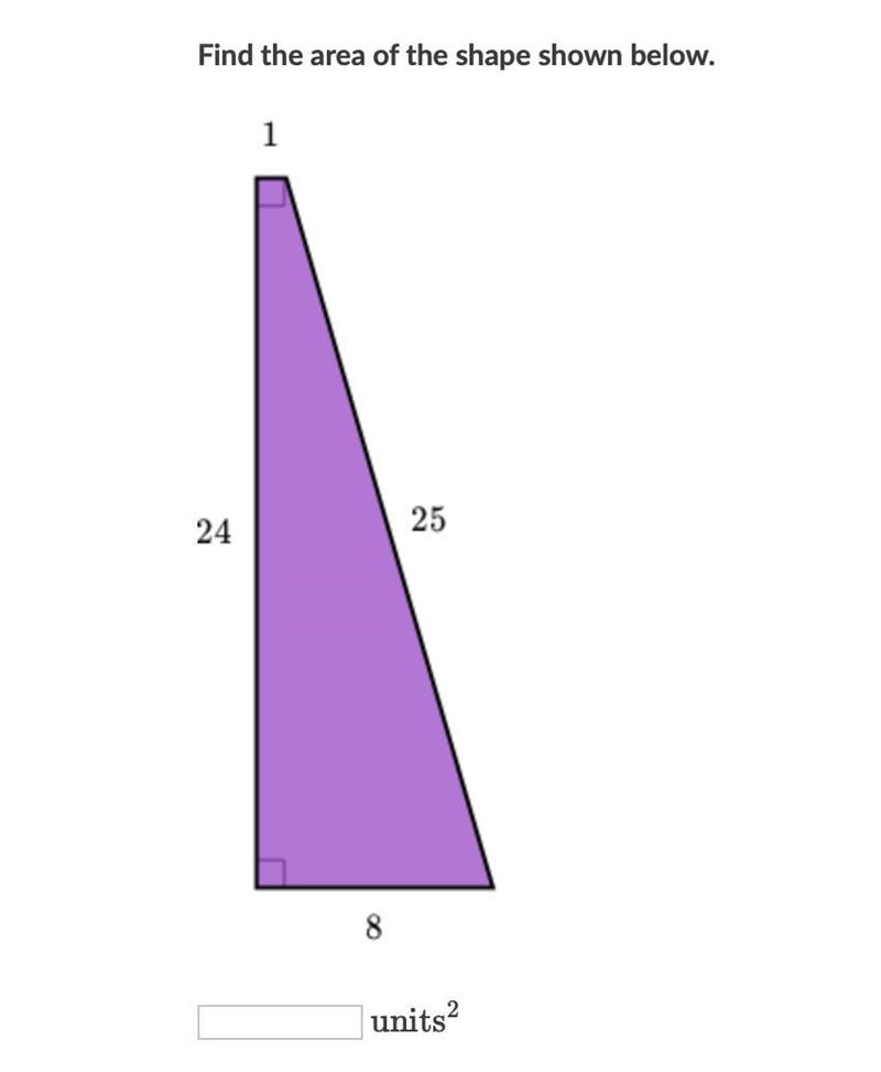 Find the area of the shape shown below.-example-1