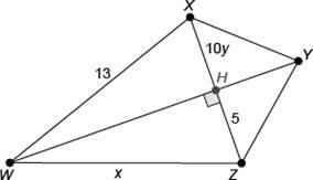 WXYZ is a kite. Solve for x and y. ANSWERS: A) x = 12; y = 2 B) x = 13; y = 10 C) x-example-1