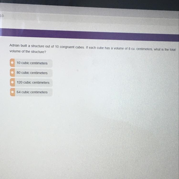 Adrian built a structure out of 10 congruent cubes. If each cube has a volume of 8 cu-example-1