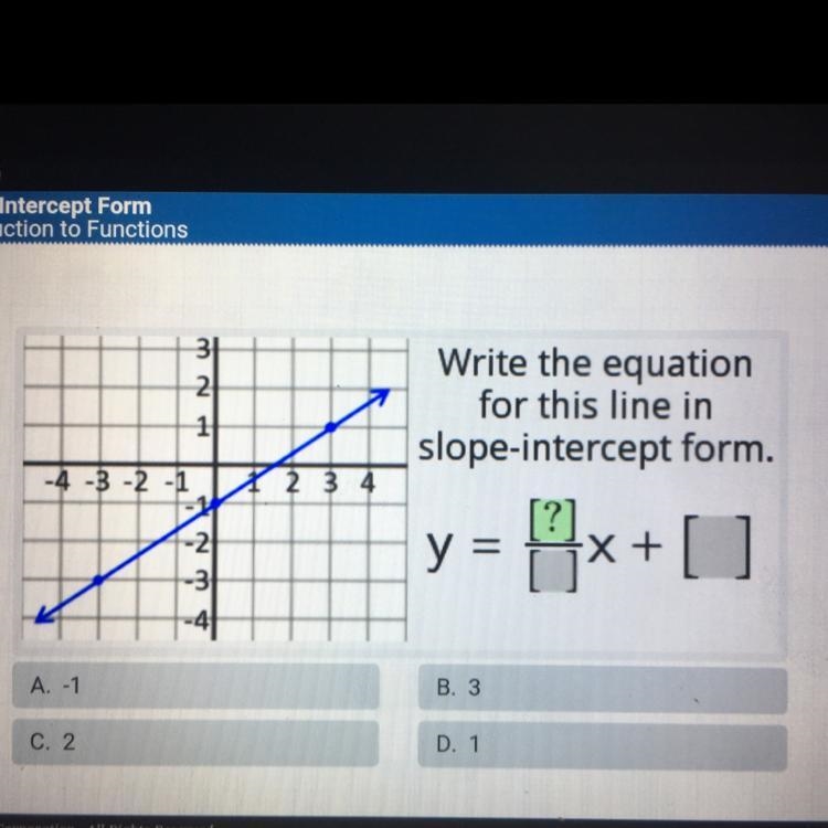 Write the equation for this line in intercept form.-example-1