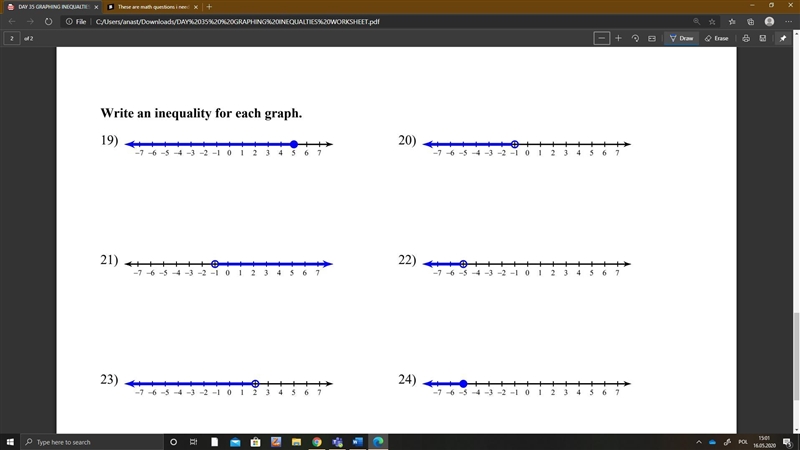 Write an inequality for each graph-example-1