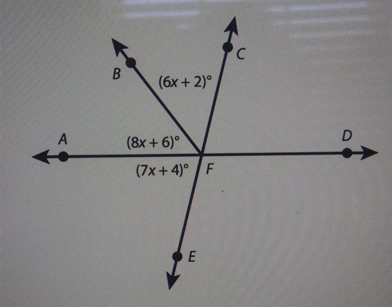 Whats the value of x? Whats the measure of angle AFE? Hw could you find the measure-example-1