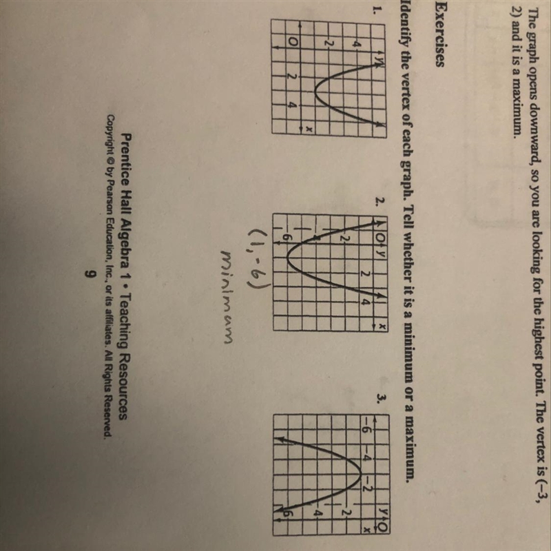 Identify the vertex of each graph. Tell whether it is a minimum or a maximum-example-1