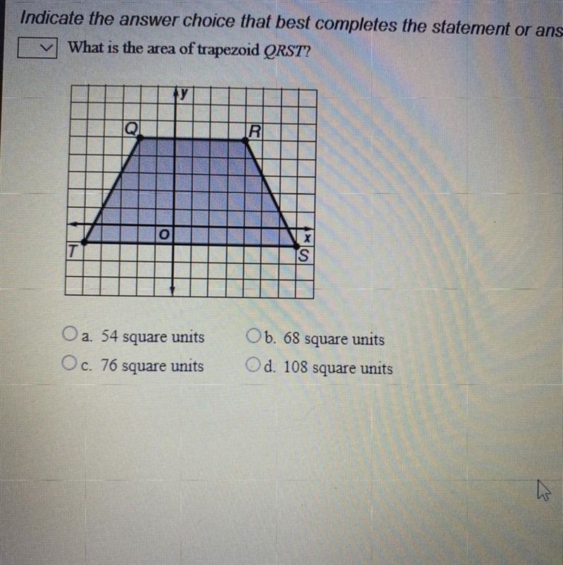 It wants to know what the area of the trapezoid is. Someone please help.-example-1