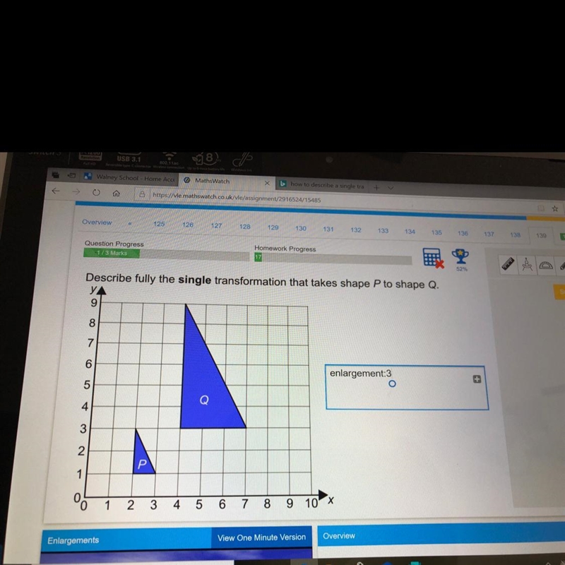 Describe fully the single transformation that takes shape p to Q-example-1