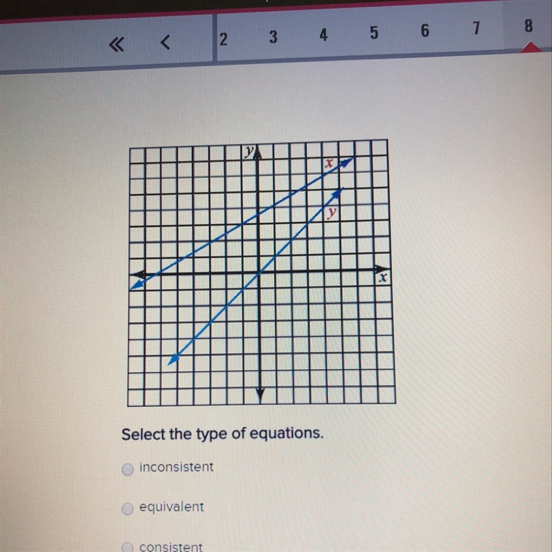 Help please!! Select the type of equations. inconsistent o equivalent consistent-example-1