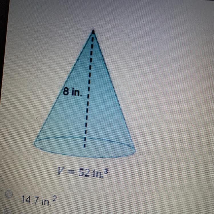 40.40 What is the area of the base of the cone below? Round the answer to the nearest-example-1