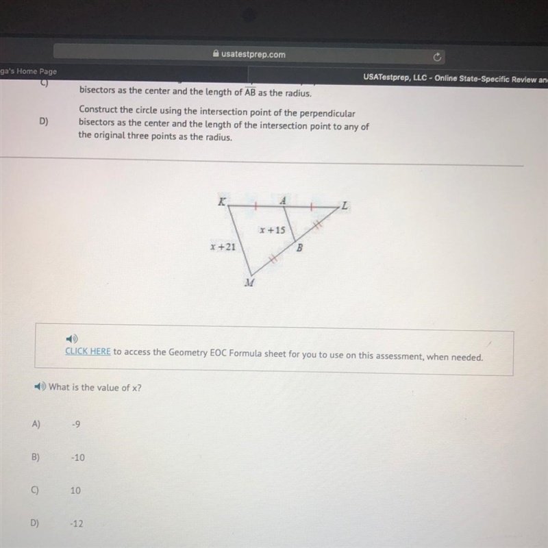 What is the value of x? A. -9 B. -10 C. 10 D. -12-example-1