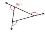 The sum of the three EXTERIOR angle measures of a triangle is _________ A. 90 B. 180 C-example-1