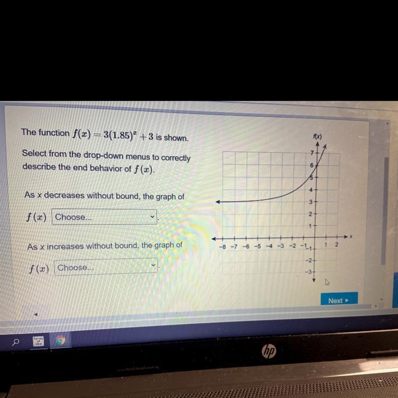 The function f(x)=3(1.85)^x+3 is a shown .....-example-1