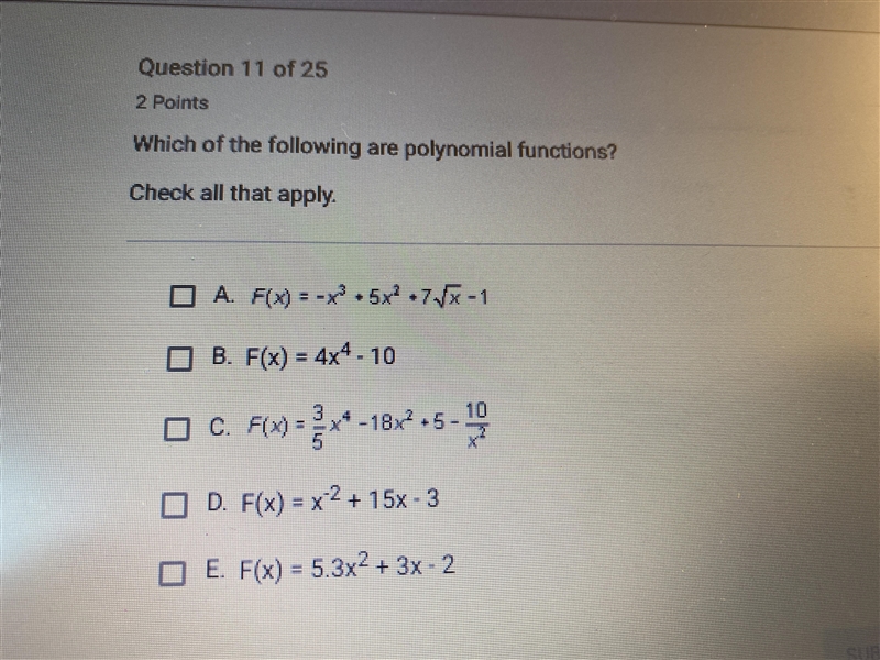 Which of the following are polynomial functions-example-1