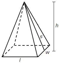 In the rectangular pyramid below, l = 16 inches, w = 12 inches, and h = 15 inches-example-1