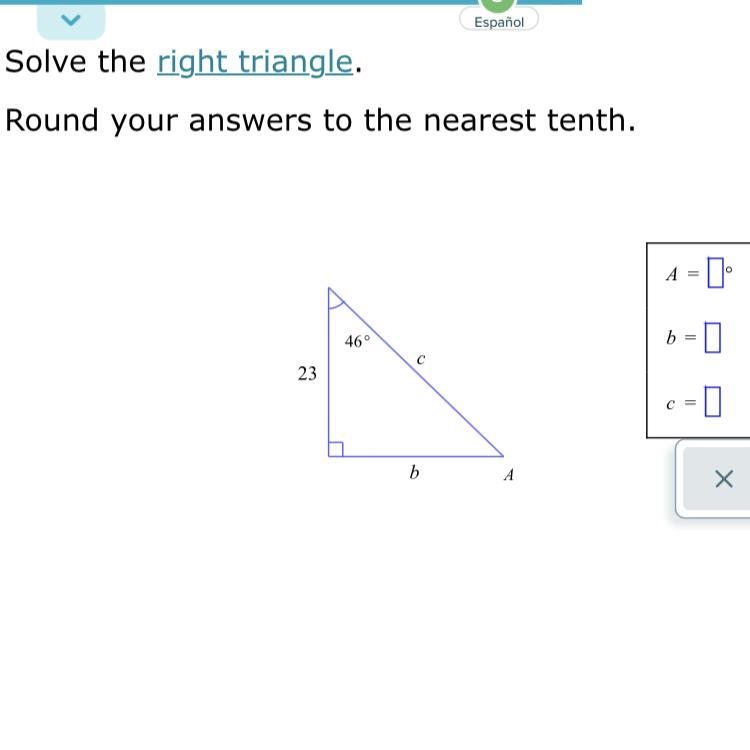 Solving a right triangle (round to the nearest tenth)-example-1