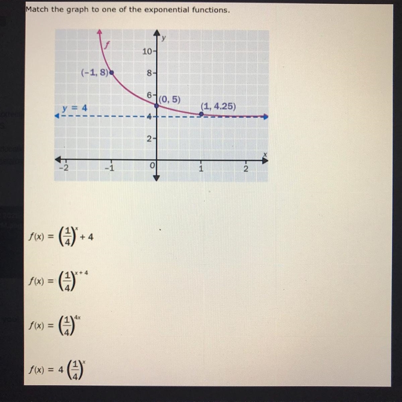 Help fast please ! Match the graph go one of the exponential functions-example-1