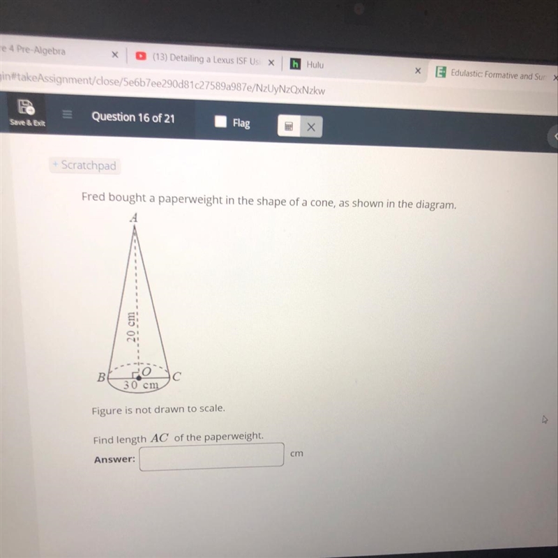 Fred bought a paperweight in the shape of a cone, as shown in the diagram.-example-1