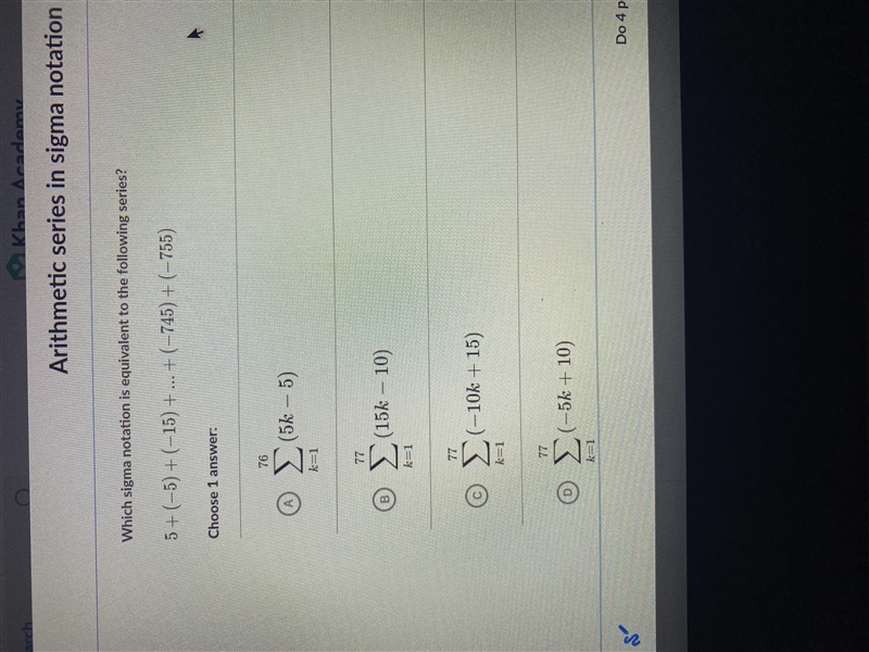 Please help which sigma notation is equivalent to the following series (check picture-example-1