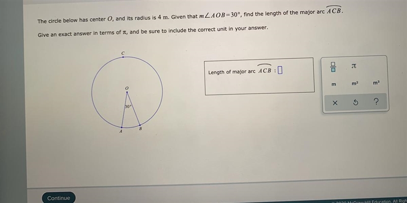 Find length of minor arc in a circle include correct unit-example-1