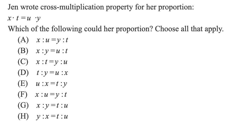 Please help!!! The answer is written by listing the letter corresponding to each proportion-example-1