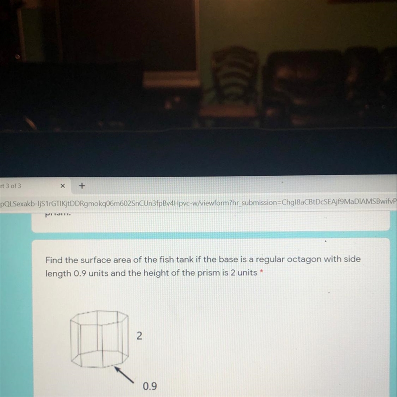 Find the surface are of the fish tank if the base is a regular octagon with side length-example-1