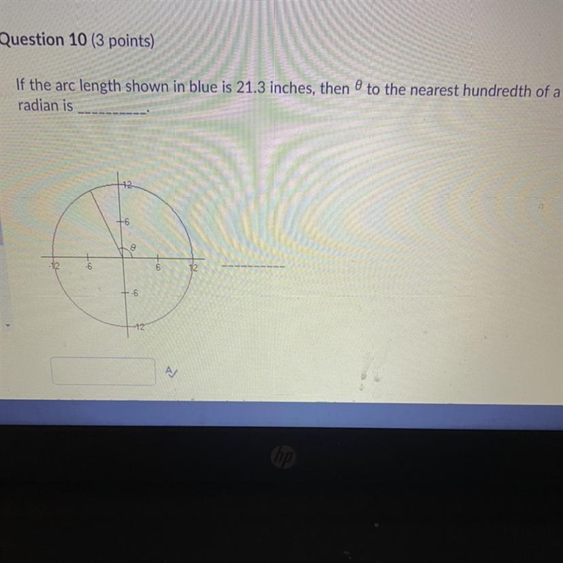 If the arc length shown in blue is 21.3 inches, then 0 to the nearest hundredth of-example-1