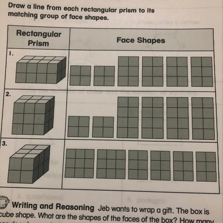 Draw a line from each rectangular prism to its matching group of face shapes-example-1