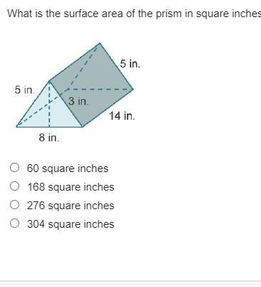 What is the surface area of the prism in square inches? A prism is made up of 3 rectangles-example-1