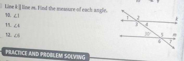 Line k l| line m. Find the measure of each angle. ​-example-1