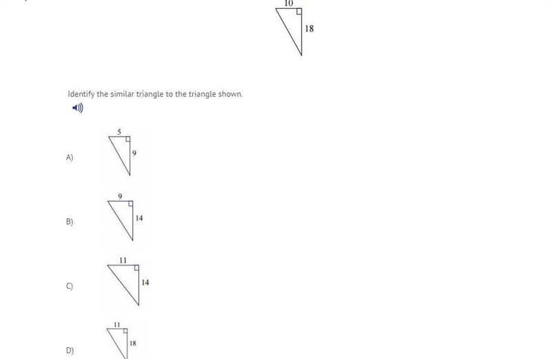 Identify the similar triangle to the triangle shown. A) A B) B C) C D) D-example-1