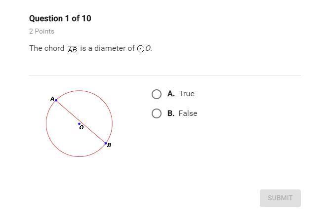 Please help. The Chord ab is a diameter of O. True or false-example-1