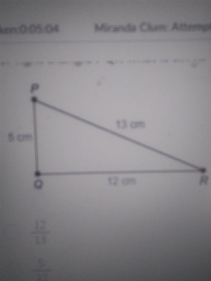 For right triangle PQR what is sin R? 12/13 5/12 5/13 13/5 ​-example-1