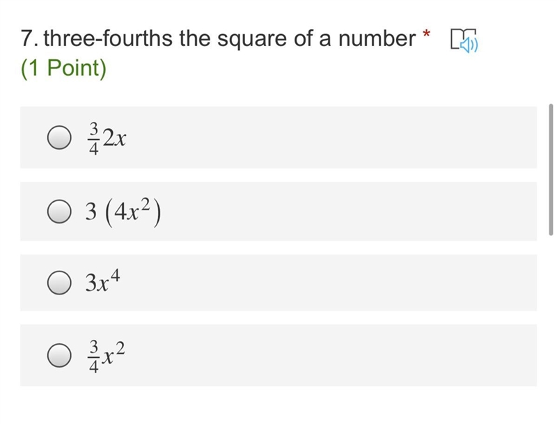 Three-fourths the square of a number-example-1