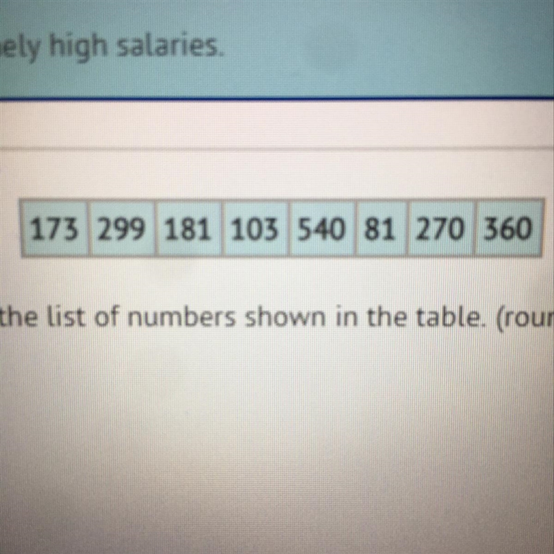 Calculate the average (arithmetic mean) of the list of numbers shown in the table-example-1