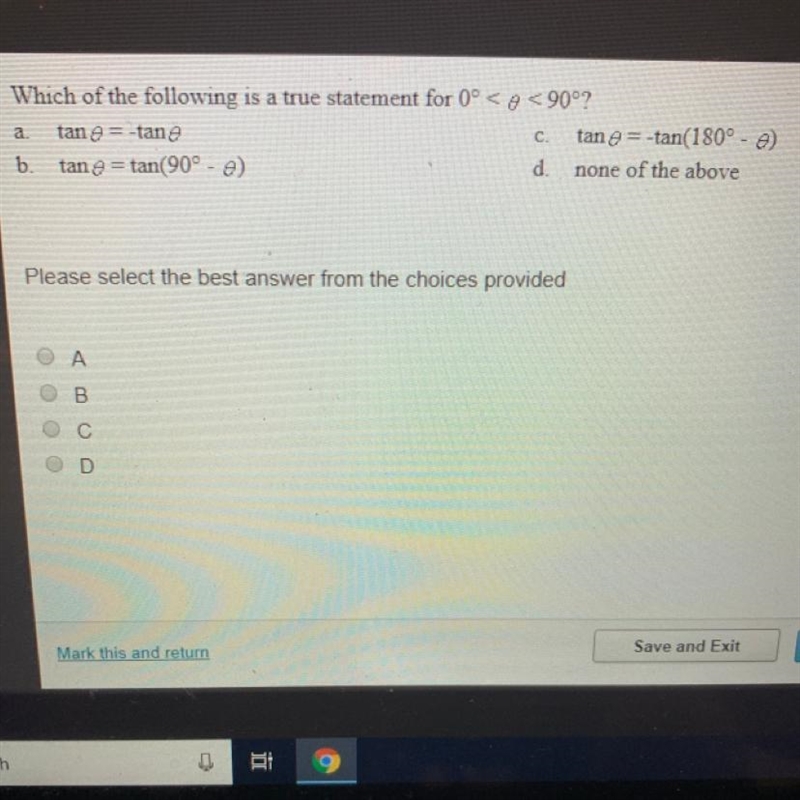 Which of the following is a true statement for 0 degrees less than theta less than-example-1