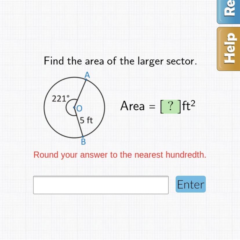 Help idk how to do this help ASAP. Find the area of the larger sector-example-1