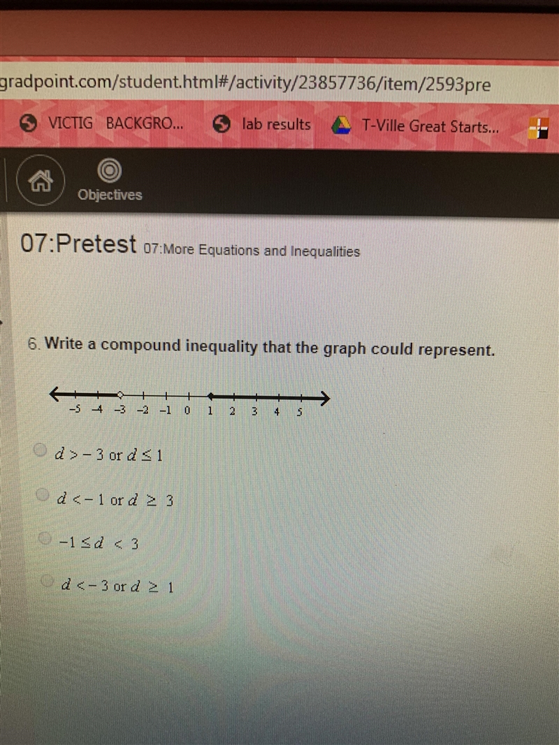 Write a compound inequality that the graph could represent.-example-1