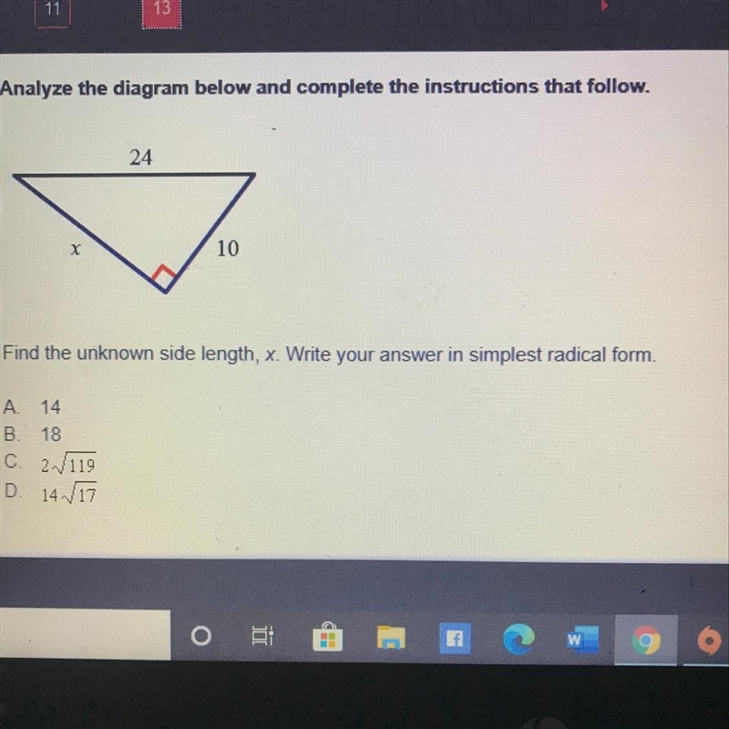 Find the unknown side length, x.-example-1