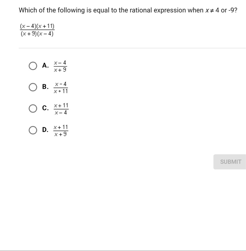 Which of the following is equal to the rational expression when x ≠ 4 or -9-example-1