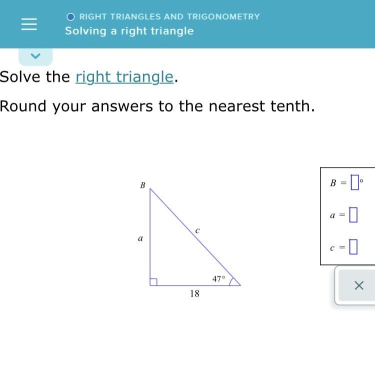 Solving a right triangle ‼️ (Round to the nearest tenth) Can someone help me find-example-1