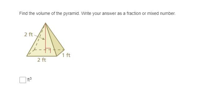 Find the volume of the pyramid. Write your answer as a fraction or mixed number.-example-1